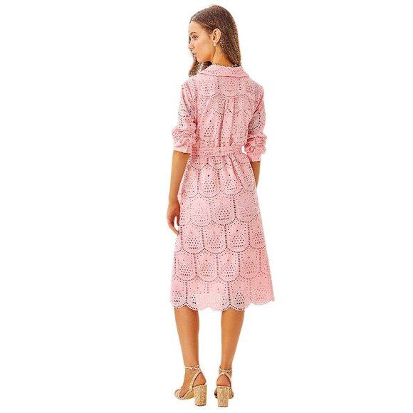 Lilly Pulitzer Eira Midi Shirtdress in Pink Muse/Pineapple Eyelet NWT - Size 8 - Picture 4 of 8